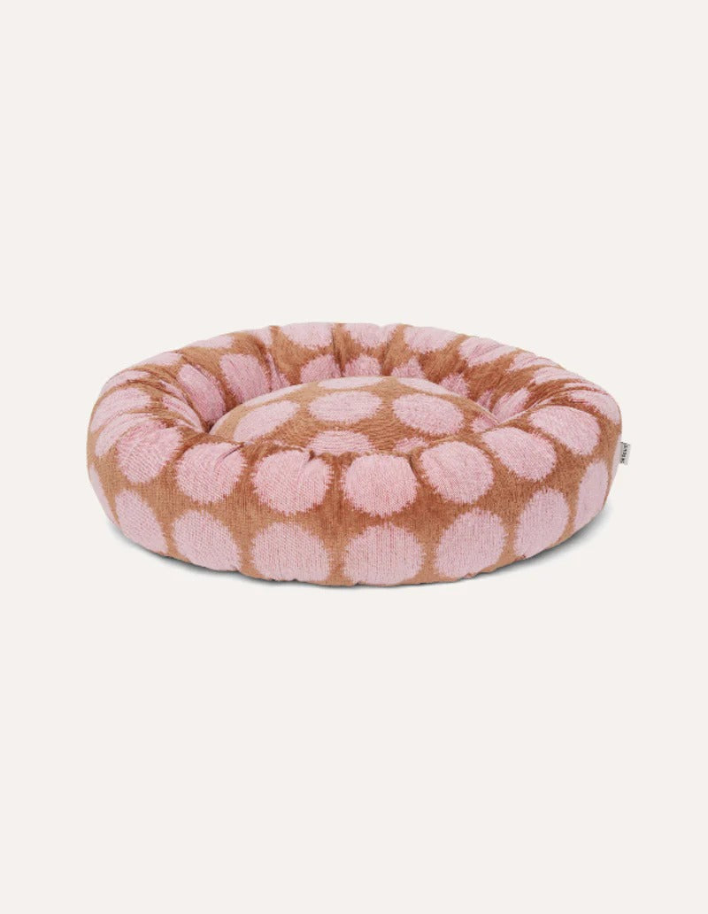 DOGGUO – Rundes Hundebett Gepunktet - Mocha/Pink