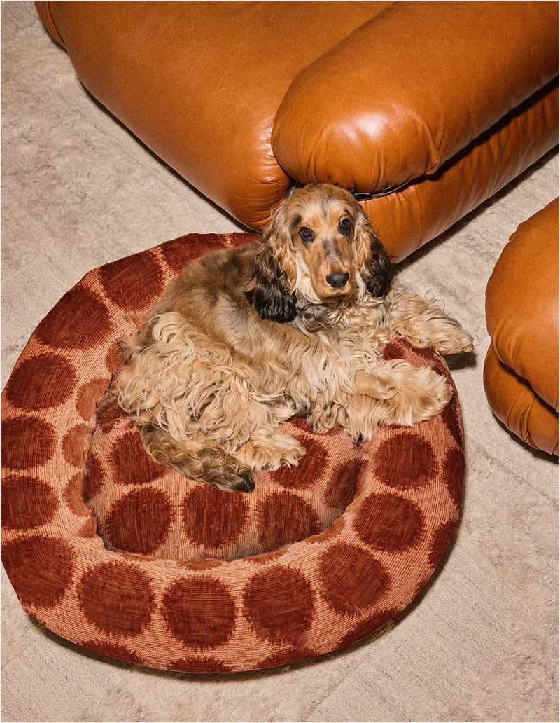 DOGGUO – Rundes Hundebett Gepunktet - Mocha/Brown