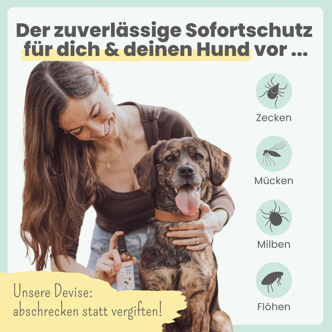 noms+ – Zpray für Hunde gegen Zecken, Flöhe, Milben & Mücken