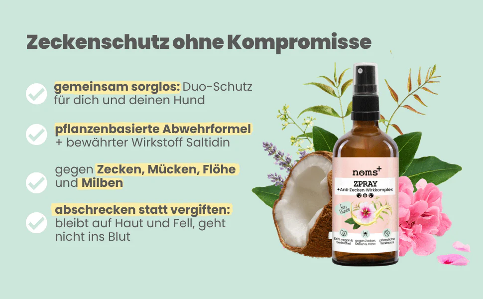 noms+ – Zpray für Hunde gegen Zecken, Flöhe, Milben & Mücken
